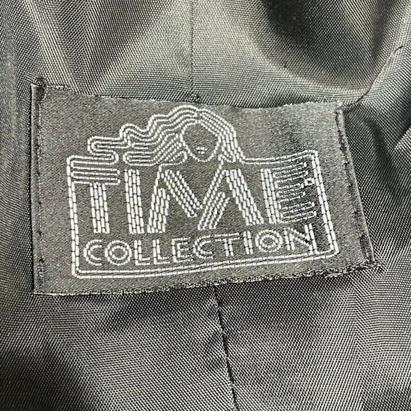 Vtg Time Collection Pinstripe Wool Blend Blazer W/ Leather Trim Pockets - Picture 3 of 11